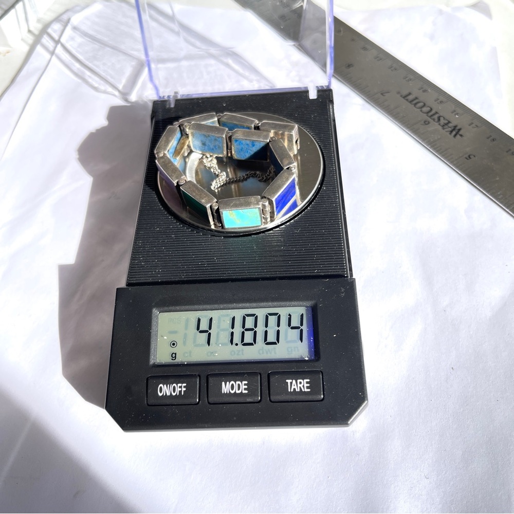 Vintage Taxco Sterling Silver Multiple Gemstone Rect. Panel Bracelet Reversible - Picture 15 of 17